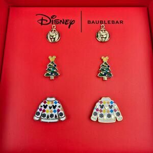 Disney x BaubleBar Mickey Mouse Christmas Sweater, Tree, Ornament Stud Earrings